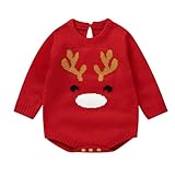Generisch Recién Nacido Bebé Niños Niñas Navidad Ciervo De Punto Mameluco Suéter Manga Larga A Rayas Mono Cálido Otoño Invierno Ropa, rojo, 12-18 meses