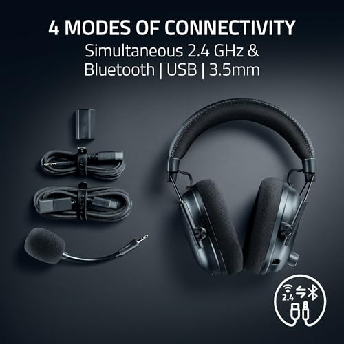 Image of Razer BlackShark V3 Pro Wireless ANC Gaming Headset for PC: Full Band Mic - 50mm Drivers - 2.4 GHz, Bluetooth, USB, 3.5mm - Works with Mac, PS5, Nintendo Switch, Smartphone - 70 Hr Battery - Black