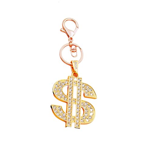 Sparkling Dollar Sign Keychain with Rhinestones - Gold Bling Money