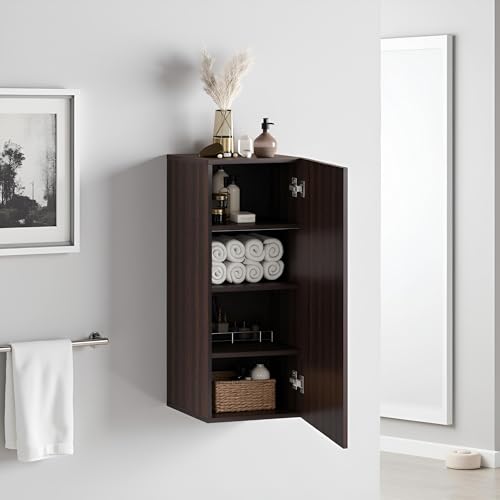 Image of FURNEASER Marbin Modern Engineered Wood Bathroom Storage Cabinet with Door | Wall Mount Utility Organizer for Wash Area, Living Room & Bedroom | Space Saving Multipurpose Unit (Wenge)