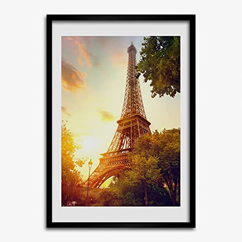Affiche peinture Tour Eiffel Paris sous cadre bois MDF moderne 50x70