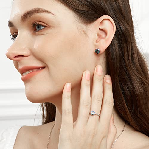 18K White Gold Plated 8Mm Round Stud Earrings Created Rainbow Quartz Mystic Topaz Gemstone Earingings Mens Women Teens Girls Hypoallergenic Jewelry Gifts #TOP2