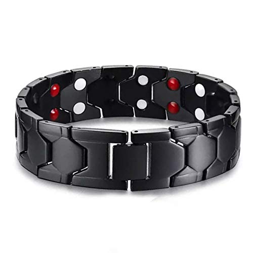 Pulseira Masculina Bracelete Magnético feita em Aço Titânio - Preta