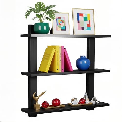 Sorbus Bathroom Shelves - 3-Tier Wall Mounted Floating Shelves for Books, Trophies, Wall Decor, Kitchen, Living Room & Bathroom Decor - Decorative Hanging Display Over the Toilet Storage Shelf - Black