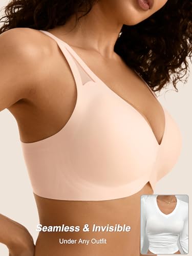 Wireless Jelly Bras for Women - Deep V No Underwire Bralette with Support - Seamless Comfortable Lightly Padded T-Shirt Bra