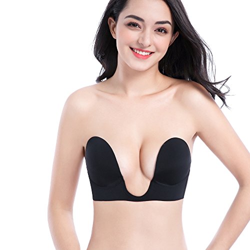 Desirelove Sujetador Adhesivo Mujer Sujetador Push up Sujetadores Invisibles sin Tirantes Adhesivos Paquete de 2, 1 Pieza Negro, D