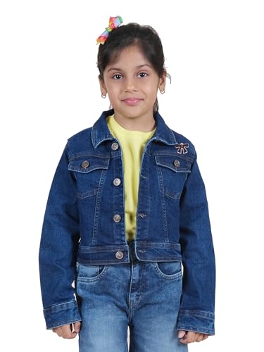 Image of Girls Full Sleeve Solid Crop Denim Jacket