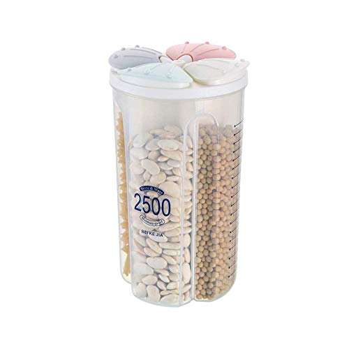 Cereal Storage Container, Airtight Food Storage Container BPA Free Plastic Cereal Dispenser Large Kitchen Storage Keeper with Lids and Compartments for Grain, Sugar, Flour, Rice, Nuts, Snacks (2.5L)