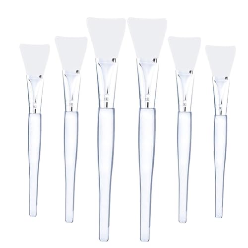 Facial Brush Soft Fiber Face Brushes Mud Applicator Clear Handle for Face Wash Applying Lotion (Matte Silver,6)