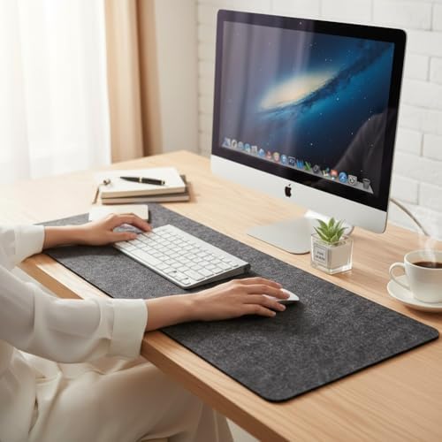 Keçe Bilgisayar Mouse Pedi 100x44 cm Antrasit Renk Çalışma Masası Düzenleyici 3 mm Kalınlık Masa Üstü Düzenleyici Mat - Görsel 2