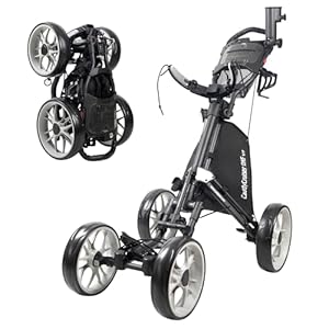 CaddyTek 4 Wheel Golf Push Cart – Caddycruiser One Version 8 1-Click Folding Trolley – Lightweight, Compact Pull Caddy Cart, Easy to Open