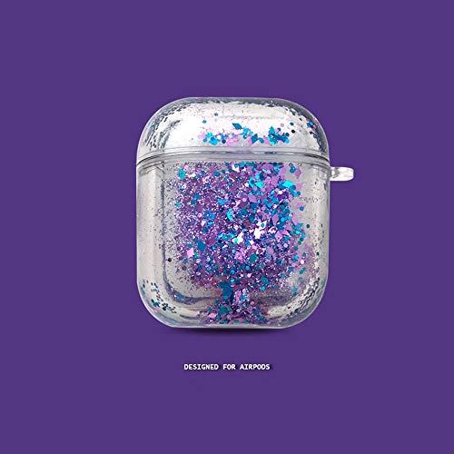 Unnfiko Bling Quicksand Case Compatible With Airpods 1/2, Cute Sparkle Liquid Protective Case, Funny Creative Hard Clear Airpods 1 & 2 Cover With Keychain (Purple Glitter) #TOP6