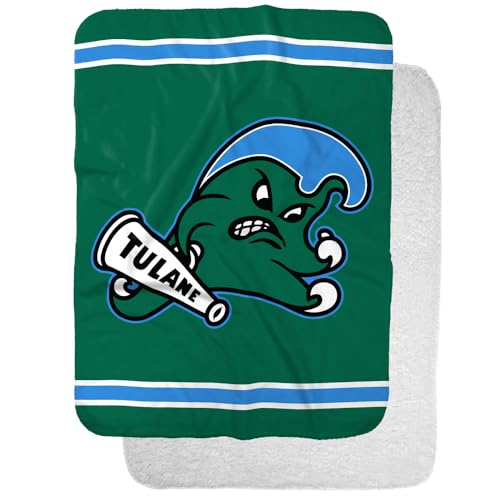 Tulane University Green Wave Primary Logo Stripes Sherpa Blanket, Warm Soft Cozy 30"X40"