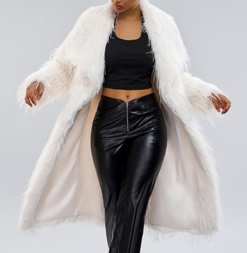 Women's Fluffy Faux Fur Maxi Overcoat Outwear Cardigan,Shaggy Mid Jackets Lapel Collar Coats Parka4