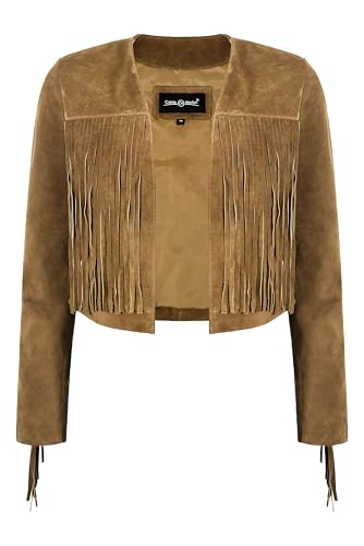 Women’s Fringe Western Short Body Vintage 90s Style Cropped Suede Leather Jacket 7912