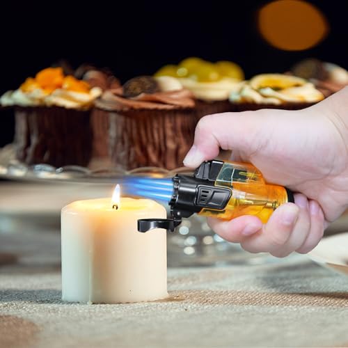 Urgrette Torch Lighter 2 Pack Butane Refillable Triple Jet Flame Torch Lighters Windproof Adjustable 3 Flame Butane Gas Lighter Pocket Lighter for Camping Grill Fireplace Camping (Without Fuel)