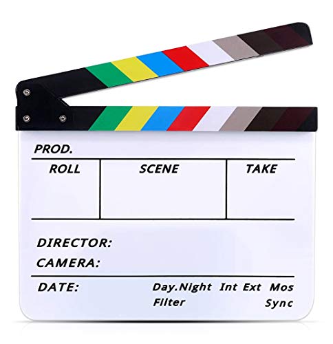 Movie Film Video Clapboard Director's Cut Action Scene Clapper Board,Movie Theme Party Decorations - Black/Colorful, 11.8x10.6 inches (Wood Style)