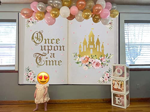 INRUI Once Upon a Time Photography Backdrop Fairy Tale Books Castle Pink Floral Ancient Castle Wedding Happy Anniversary Birthday Party Decorations Banner (8x6FT) by INRUI - Image 2