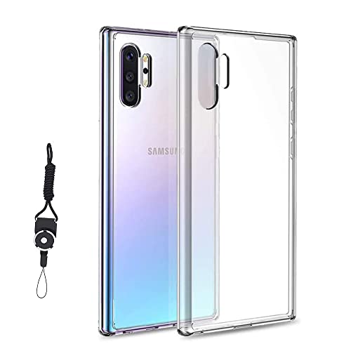 Galaxy Note10 Plus SC-01M / SCV45 用のケース カバー クリア 全透明 対応 TPU 耐衝撃 指紋防止 薄型 軽量 黄変防止 ストラップホール付属 ネックストラップ付 Qi充電対応 Galaxy Note10 Plus