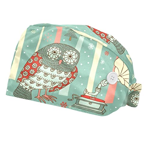 Casquettes de travail de Noël 2PCS chapeaux bouffants ajustables anti-transpiration