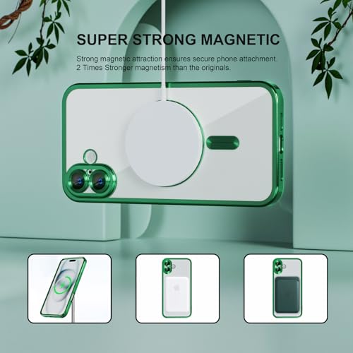 Image of Misea Magnetic for iPhone 16 Case Compatible with MagSafe Green | [Never Yellowing] [Military Drop Protection] Full Camera Lens Protector Plating Soft Clear Phone Case for Women, Green