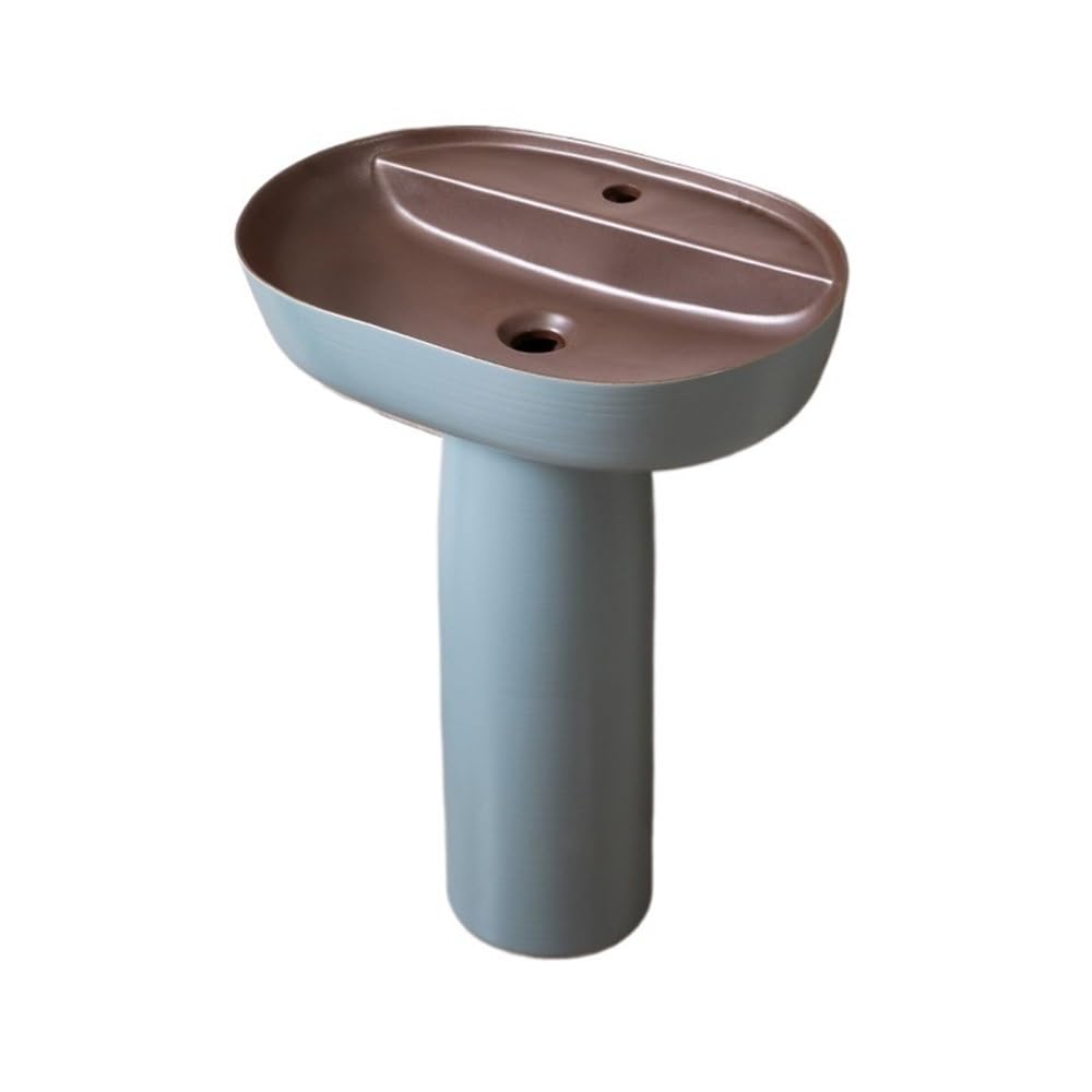 Free-Standing Bathroom Ceramic Pedestal Sink Freestanding Wash Basin with Faucet and Drain Kit Lavatory Column
