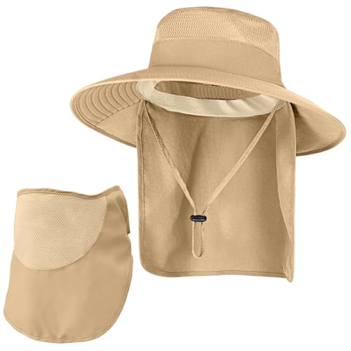 Image of Sun Hats for Men Women Fishing Hat UPF 50+ Breathable Wide Brim Bucket Hats Summer UV Protection Safari Hat with Neck Flap