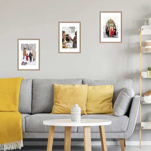 Image of JCJMY 16.5x23.4 A2 Picture Frame Rustic Brown with 11.7x16.5 A3 Mat, Display Photo 11.7x16.5 with Mat or 16.5 x 23.4 Without Mat, Wall Hanging Large Frame with Plexiglass, Rustic Brown