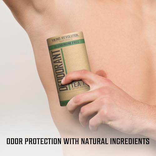 Image of Viking Revolution Tea Tree Deodorant for Men - Aluminum Free with Shea Butter and Tapioca Starch - Stain-Free and Baking Soda-Free - Natural Deodorant (2.65oz)