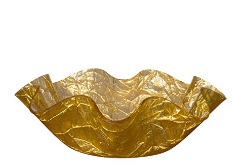Tehila Collection Lucite Small Serving Bowl with Textured Gold Crumple Pattern 9 1/2 Inch x 3 1/2 Inch
