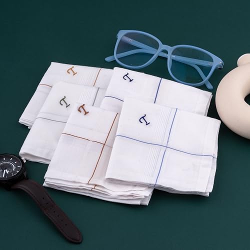 Image of CROSSLINE Men's Initial Monogram (A-Z) Embroidery 100% Pure Cotton Handkerchief | White Base With Colored Border | Handkerchiefs For Men Cotton Soft - (Pack of 5)