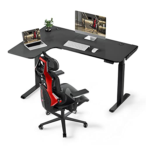 Eureka Ergonomic L Shaped Standing Desk Left With Typhon Gaming Chair Red, 60 Inch Gaming Desk, Electric Height Adjustable Dual Motor, Rising Sit Stand Up Corner Desk For Computer Home Office #TOP24