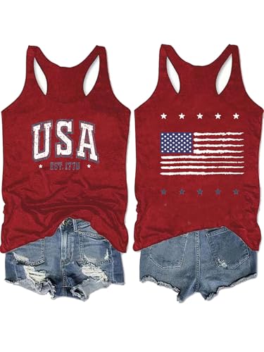 250th Anniversary USA Shirt American Flag Tank Top Women Patriotic Tshirt Tank Tops(Red 4-L)
