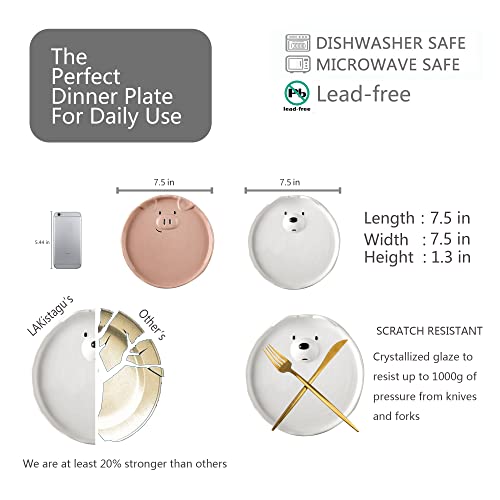 Ceramic White Dinner Plates Set Of 2, 8 Inch Cute Dishes Set, Dessert Salad Round Plates,Microwave, Oven, And Dishwasher Safe. (Polar Bear) #TOP1