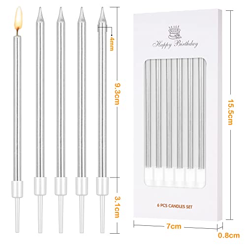 Uraqt Birthday Candles, 24 Pcs Metallic Birthday Cake Candles In Holders, 5.1 Inch Long Thin Silver Candles Cupcake Candles For Birthday Wedding Baby Shower Party Decoration #TOP1