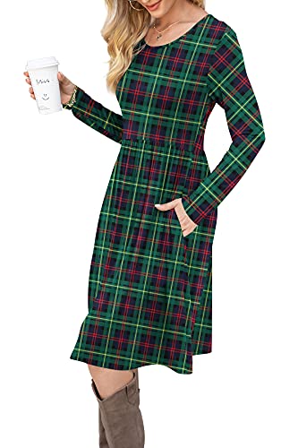 Image of DB MOON Women Casual Long Sleeve Dresses Empire Waist Knee Length Loose Dress with Pockets