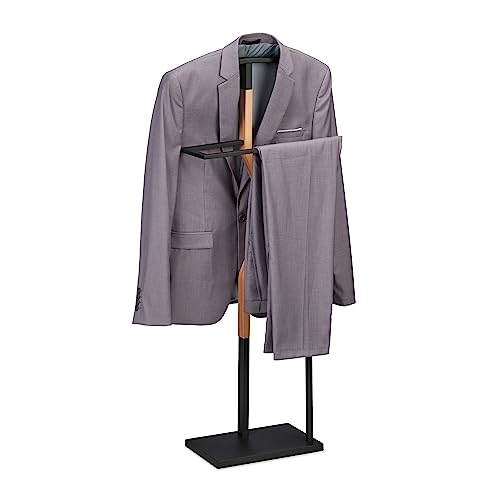 Relaxdays Herrendiener, Jackett & Hose, HBT 107x48x20 cm, Metall & Holzoptik, Stiller Diener Schlafzimmer, schwarz/natur