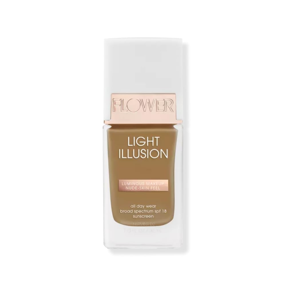 By Drew Barrymore Light Illusion SPF Foundation - Blendable + Buildable - Natural Finish - Lightweight Formula (Nutmeg)