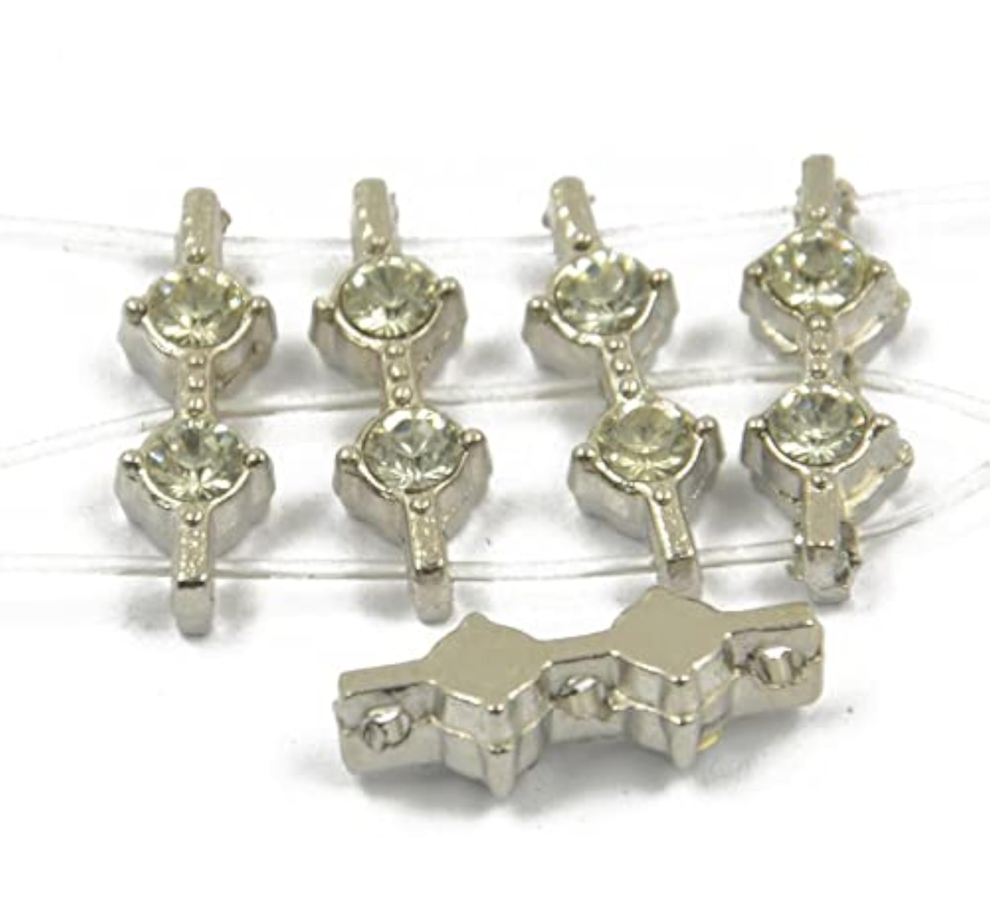 20pcs Clear Rhinestone Silver Plated Spacer Bar Alloy Beads