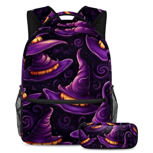 Sac à dos Halloween sorcière avec trousse pour la rentrée scolaire des enfants