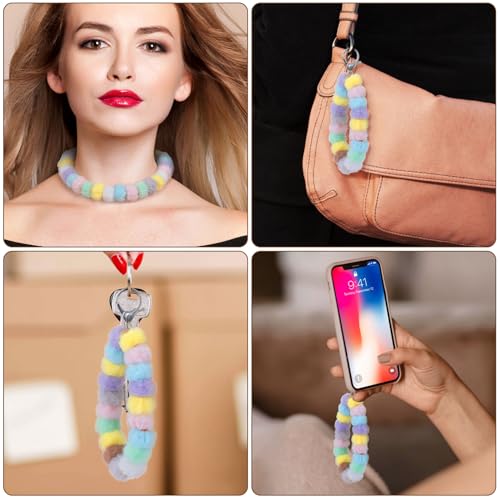 Isslly 40pcs Colorful Soft Fluffy Beads, 0.23in Faux Fur Pom Pom Beads, Fuzzy Spacer for Pens Earrings Keychains Hair Accessories Bag DIY Crafts- 10 Colors - Thumbnail 7