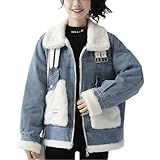 Damen-Fleece-Jeansjacke, Winter, koreanischer Stil, Fleece, Reißverschluss, warmer Mantel, locker, lässig, Plüsch, dicker Übermantel, Weiss/opulenter Garten, Small
