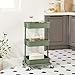 SONGMICS 3-Tier Storage Trolley, Rolling Cart, Kitchen Storage Cart with Height Adjustable Shelves, Utility Cart with 2 Brakes, Easy Assembly, for Bathroom, Kitchen, Office, Olive Green BSC060C01