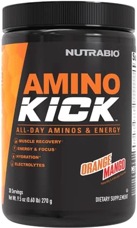 NutraBio Amino Kick - Amino Acid Energy Formula - BCAA's, Electrolytes for Hydration, Natural Caffeine (Baja Burst)