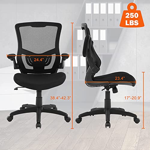 Yiqiedey Home Office Chair Ergonomic Desk Chair,Mesh Computer Chair With Flip Up Arms,Adjustable Lumbar Support Swivel Rolling Executive Mid Back,Modern Task Chair For Adult Conference Room,Black #TOP1