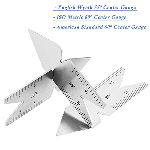 Mesee Stainless Steel Screw Thread Pitch Cutting Gauge Tool Set, 58 Pcs Metric & America Sae Type & British Whitworth Caliper Gages + 3Pcs 55 & 60 Degree Center Gage Measuring Tool #TOP3
