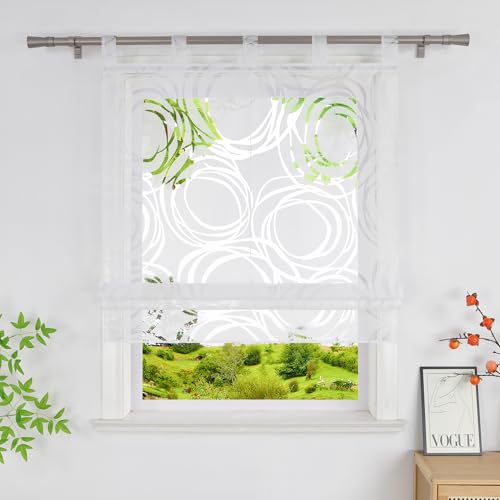 Heichkell Ausbrenner Raffrollo Transparente Raffgardine mit Schlaufen Rollo Modern Weiß BreitexHöhe 60x140 cm