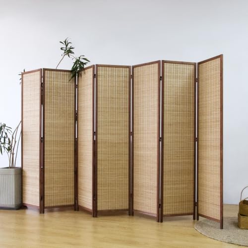 Furnnylane 7 Panel Bamboo Room Divider Screen, Brown Folding Privacy Screen by Furnnylane - Used condition - US$156.89