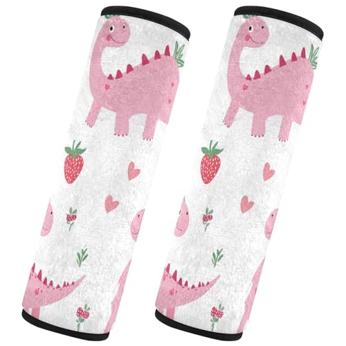 Seat Belt Covers 2 Pack Pink Dinosaurs Hearts Strawberry Car Seat Strap Covers Super Soft Car Seat Neck Cover for Boys Girls Adults Babies S