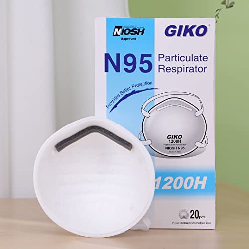 Giko N95 Face Mask - 20Pcs Cup Dust Safety Masks, N95 Protective Mask, Protection Against Pm2.5 Dust, Fire Smoke, Filter Efficiency≥95%, White #TOP1
